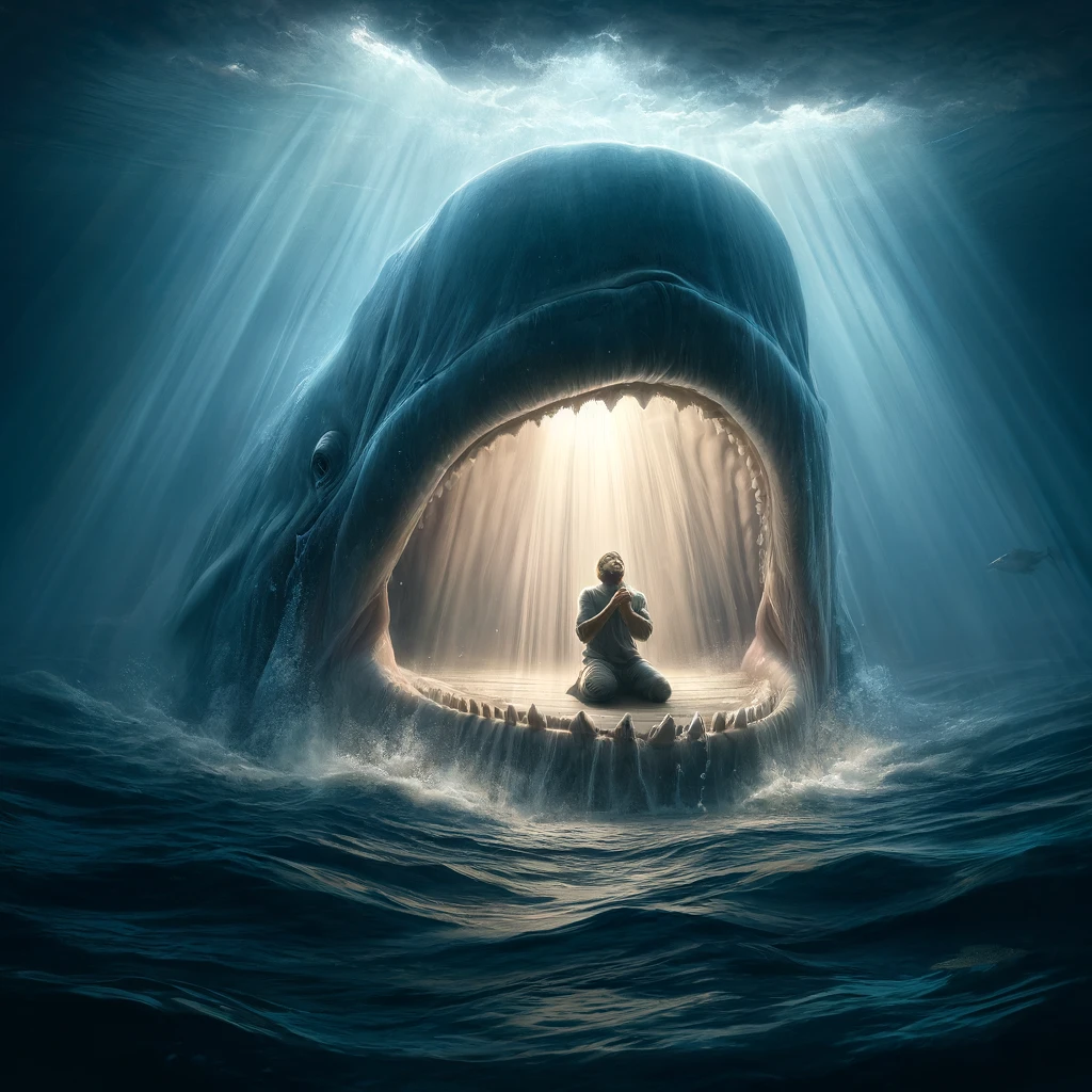 Jonah in the mouth of a big fish
