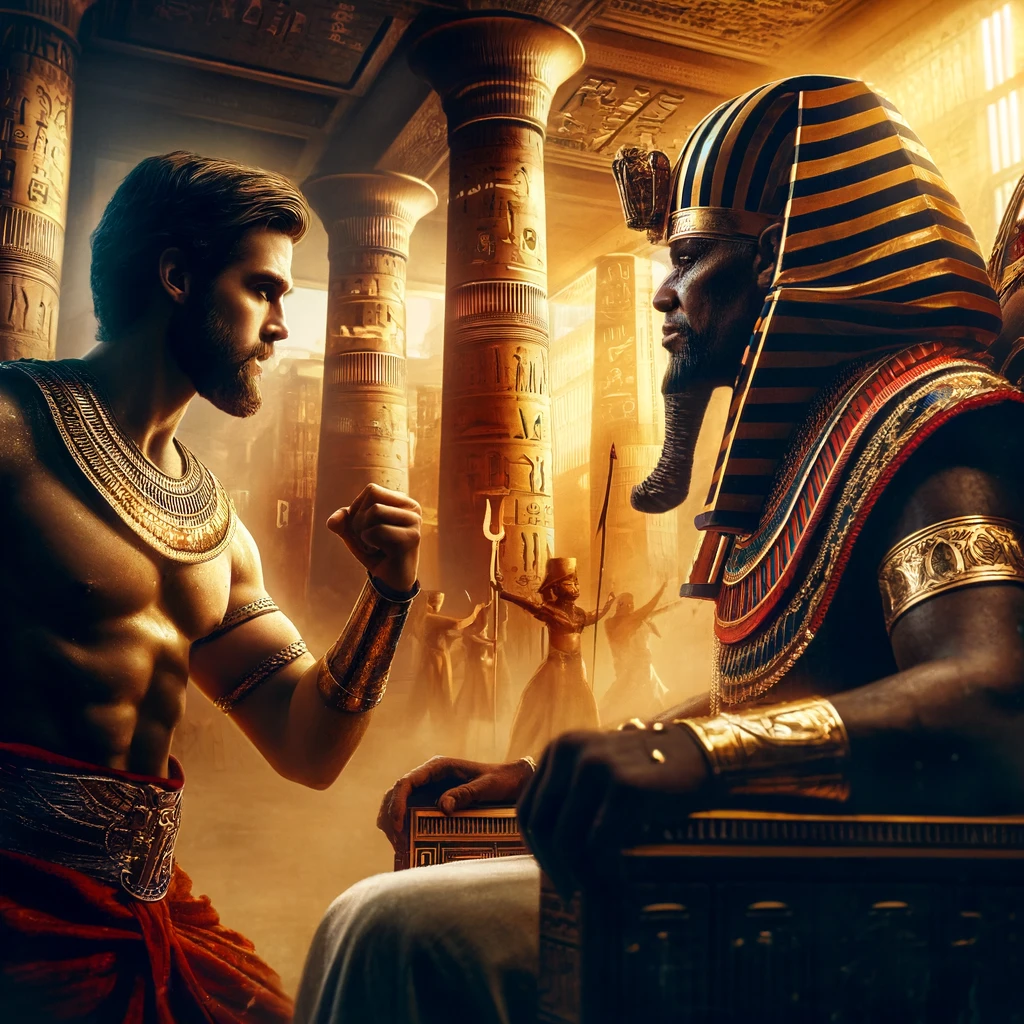 Moses standing Infront of the Pharoah