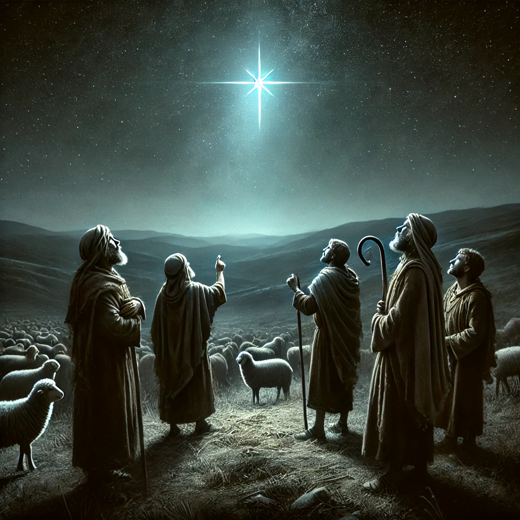 The shepherds looking up at the star of Bethlehem