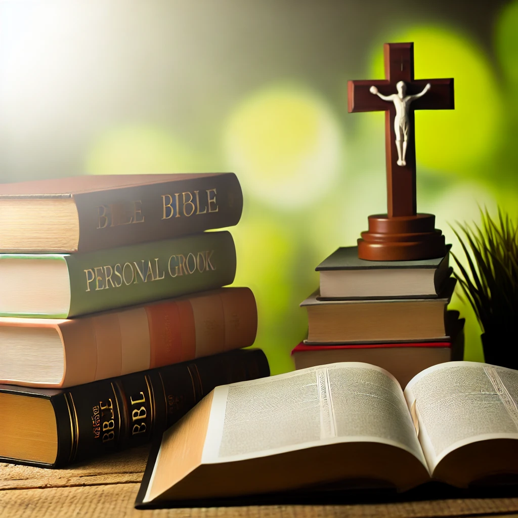a stack of Christian books