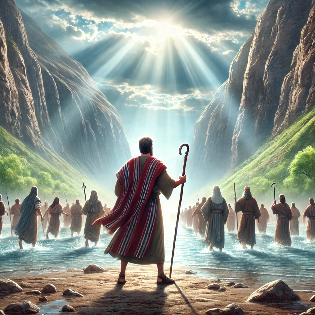 Joshua leading the Israelites across the Jordan River