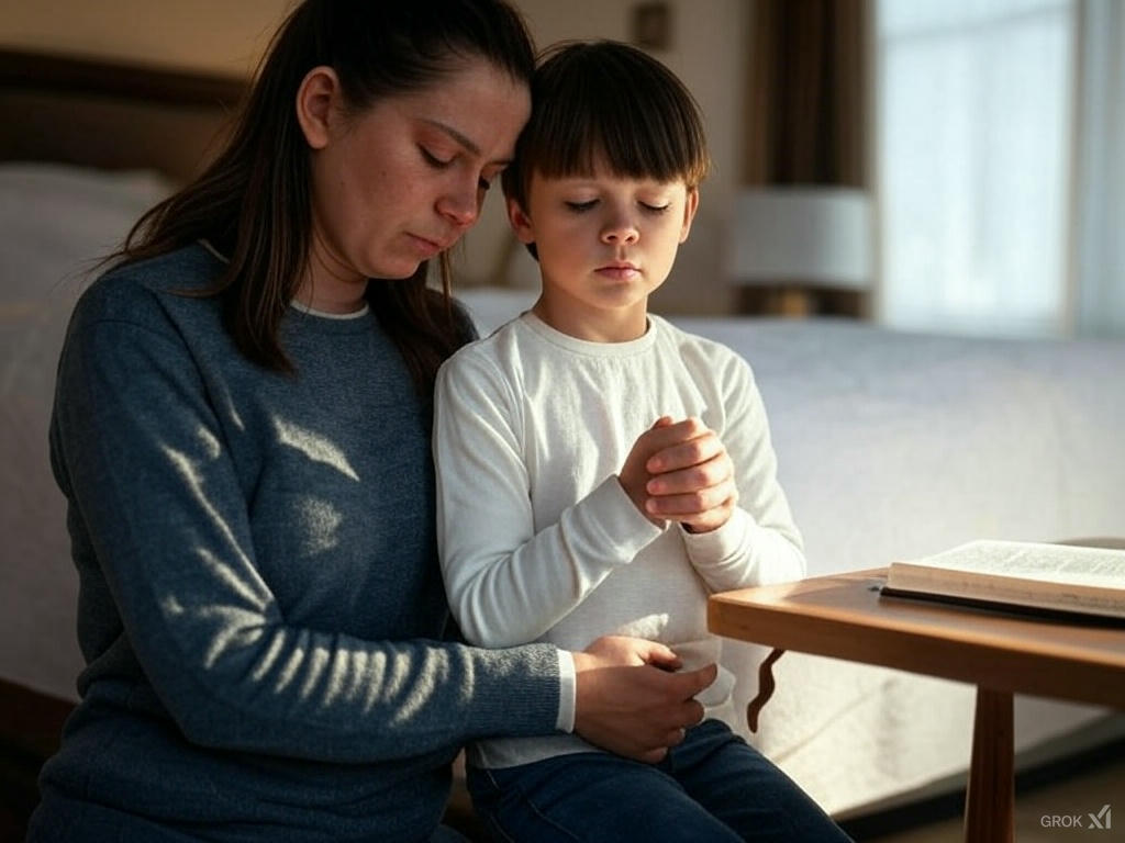 Parent teaching strong-willed child about prayer - Christian parenting